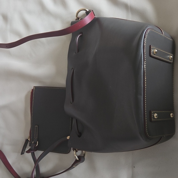 Dooney & Bourke Grey and Burgundy Crossbody Bag - Picture 3 of 6
